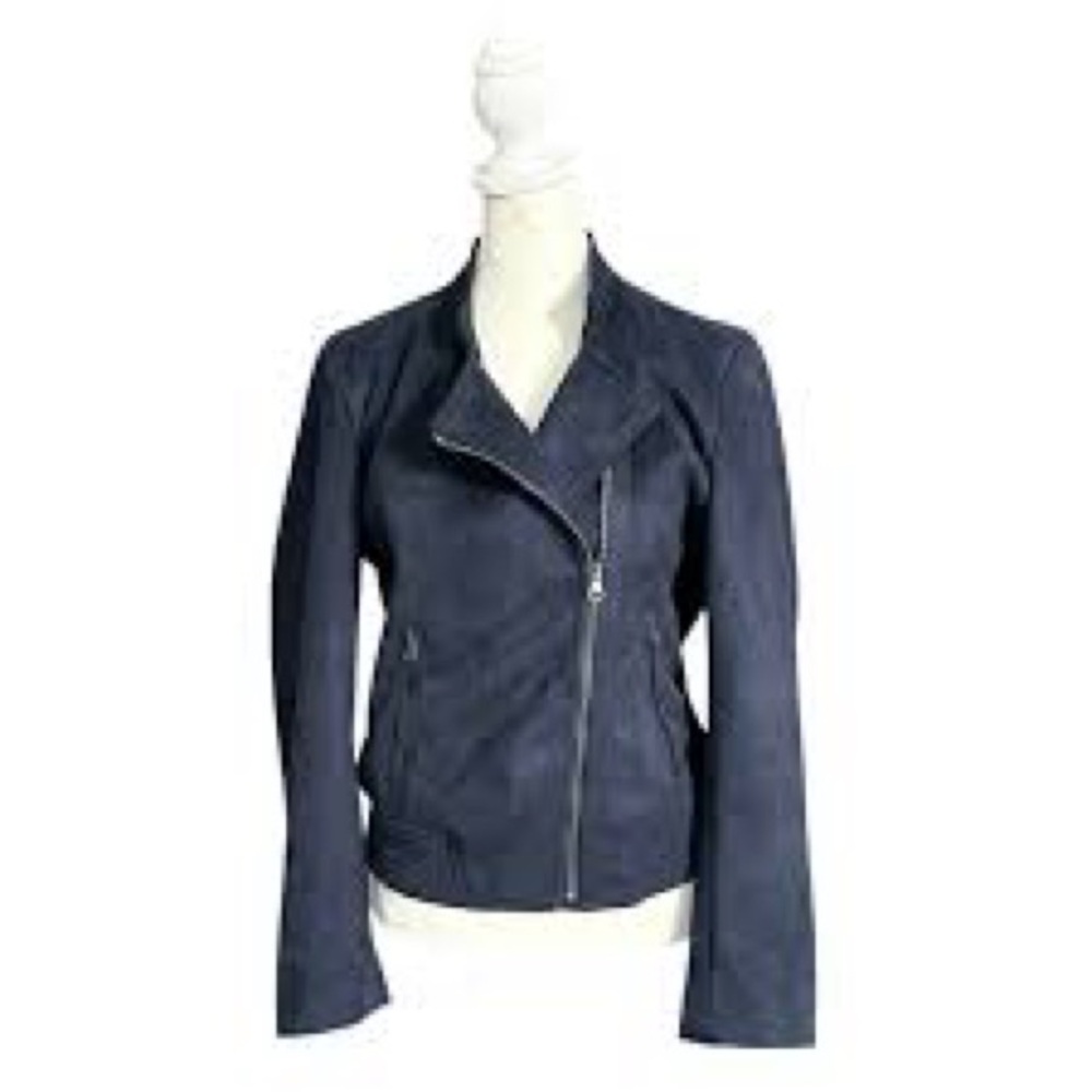 Banana Republic Vegan Faux Suede Moto Jacket Dark Blue Women’s Small Petite